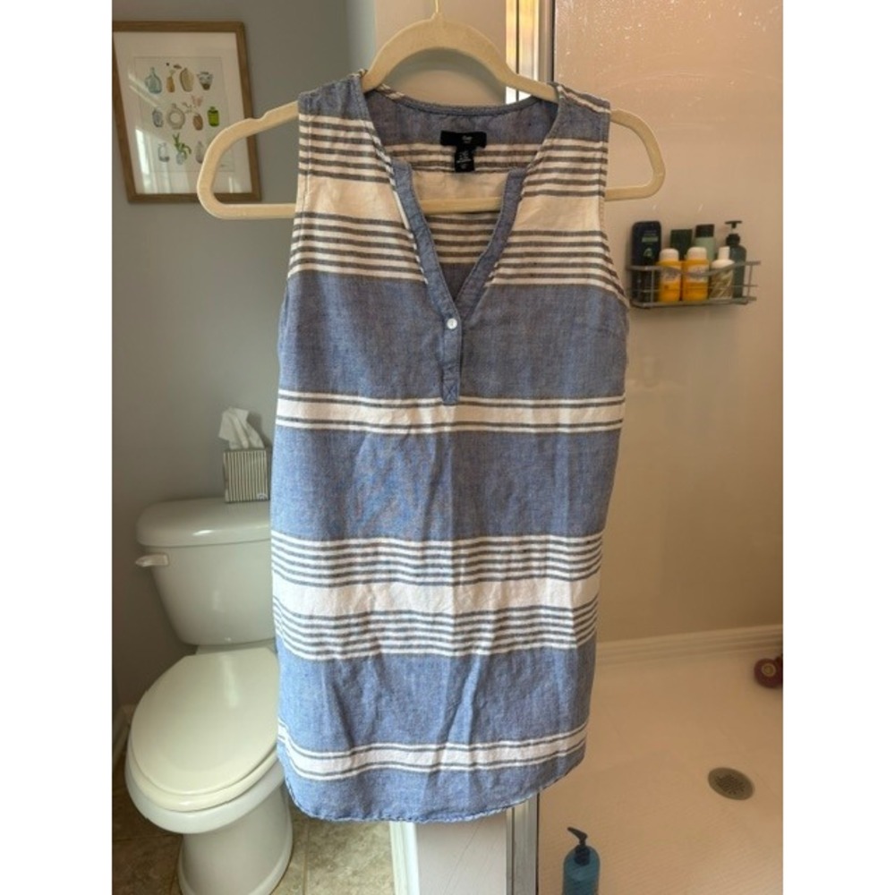 Gap Blue White Striped Linen Blend Sleeveless Shift Dress Summer Beach